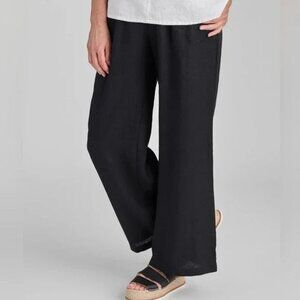 FLAX Black Women’s 100% Linen Straight Leg Pants with Pockets Size Petite (XS)